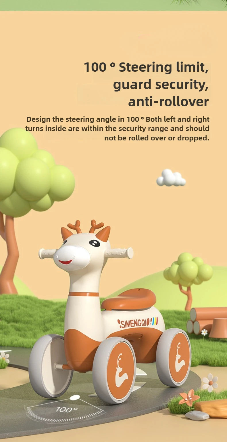 Four Wheels Children Balance Bike with Music Lights Infant Baby Walker Toddler First Bicycle Ride on Toy Gifts for Kids Aged 1-3