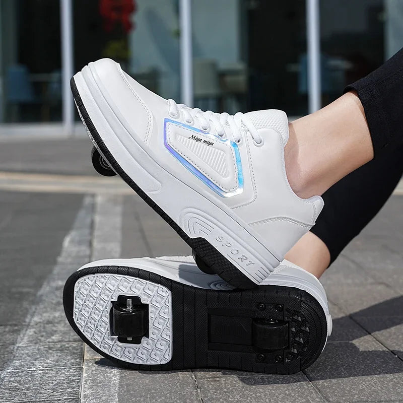 New Children'S Parkour Roller Skate Usb Charging Deformation Shoes Kids Adults Unisex Walking Running Casual Sneakers Gift