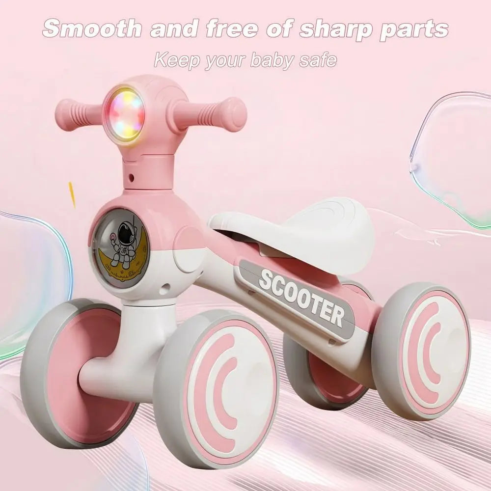 Mini Baby Balance Bike with Music & Lights Multifunction Children Bicycle Cartoon 4 Wheels Walker Balancing Scooter