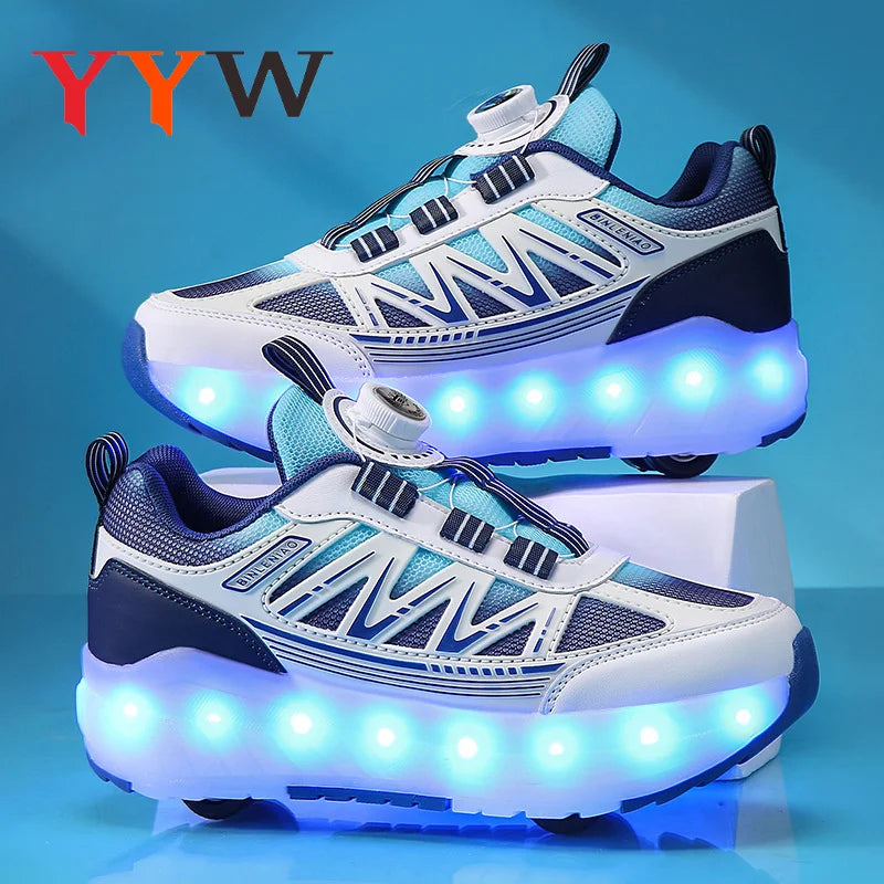 LED Lights Kids Roller Skate Shoes Detachable Boys Girls With 4 Wheels Running Deformation Adults Casual Parkour Skating Shoes