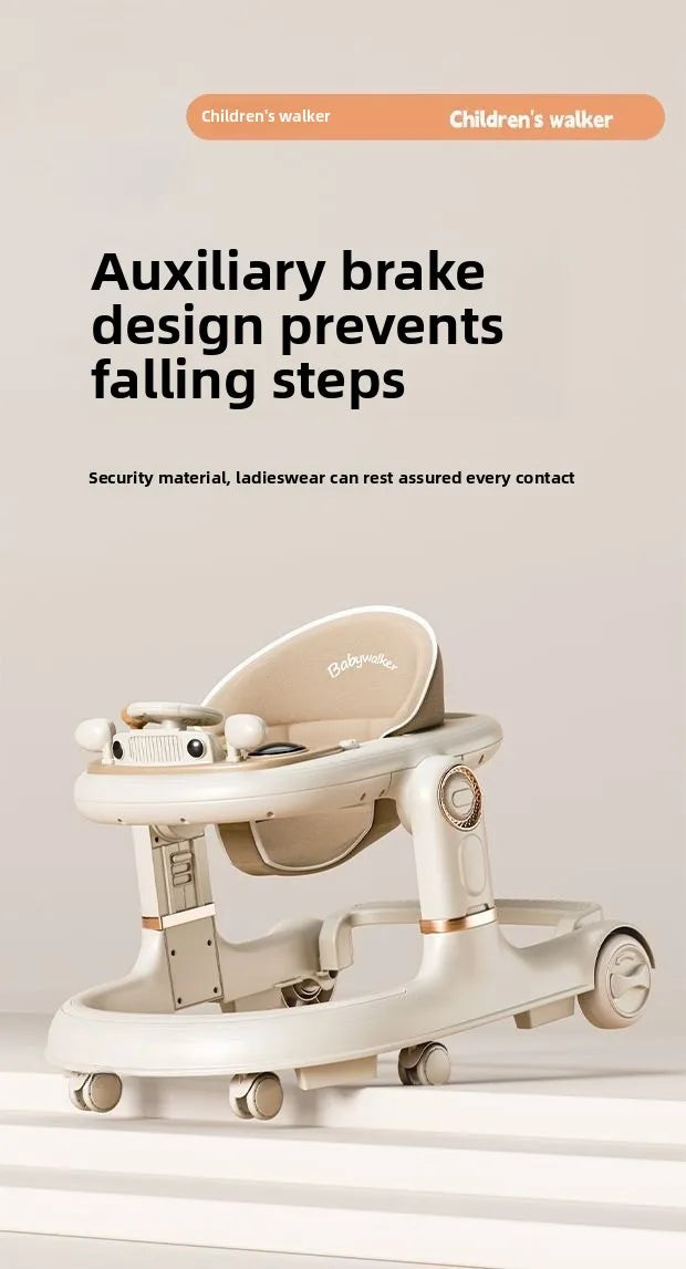 New 4-in-1 Multifunctional Baby Walker Anti-Bow Legs Anti-Tip Design 360° Swivel Silent Wheels Suitable 6-18 Months Solid Color