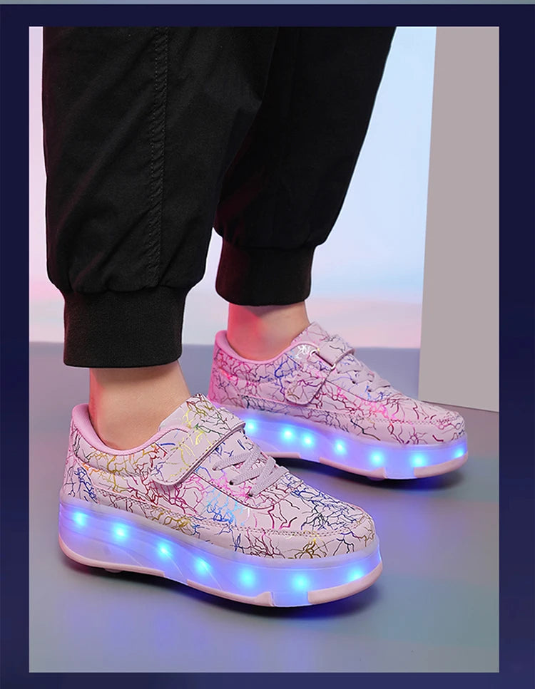 4 Wheel Dual-Use Roller Skates With Detachable Wheels,Sneakers, Boys And Girls Shoes With Wheels,Speed Skate