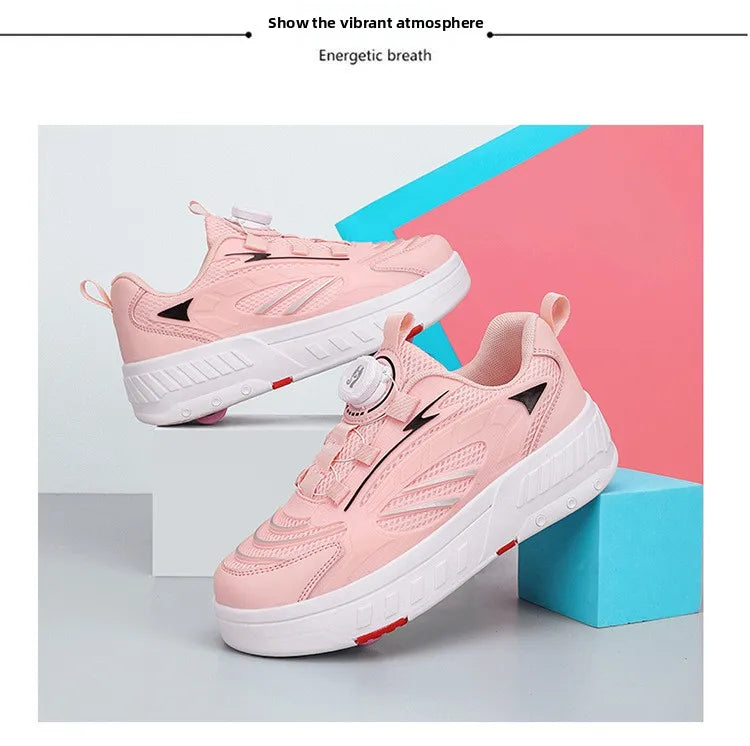 Detachable Wheel Roller Skate Shoes Children's Speed Roller Skates Boys' Sports Racing Sneaker with 2 Wheels Ice Skating Shoes