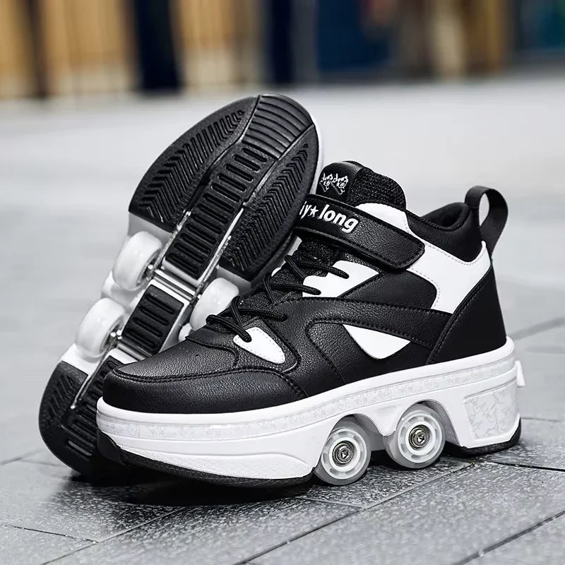 Double Row 4-Wheel Skates Roller Shoes with Wheels Dual-Purpose Racing Roller Sneakers Skateboard Shoes Speed Roller Skate Shoes