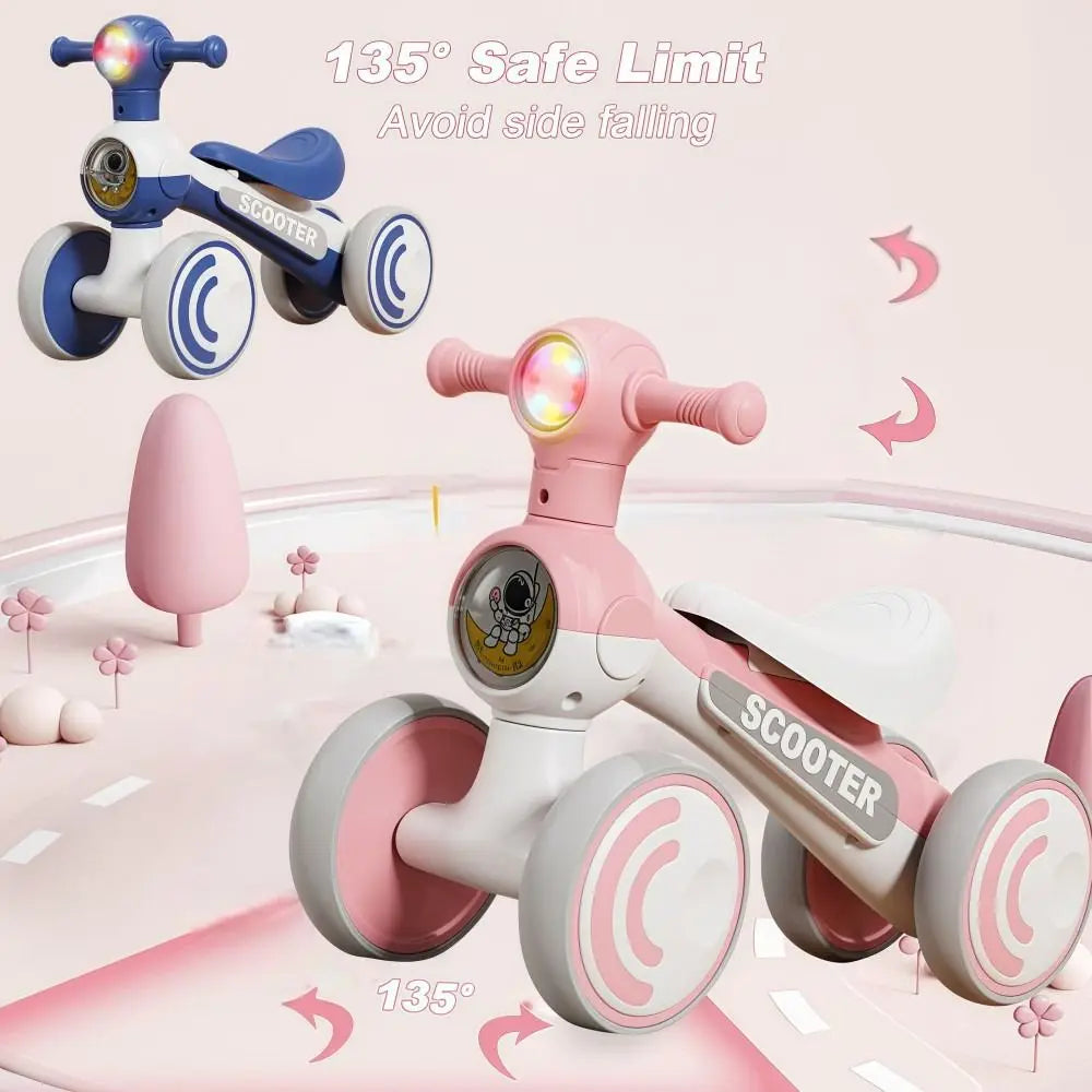 Mini Baby Balance Bike with Music & Lights Anti-slip Children Bicycle 4 Wheels Multifunction Walker Balancing Scooter