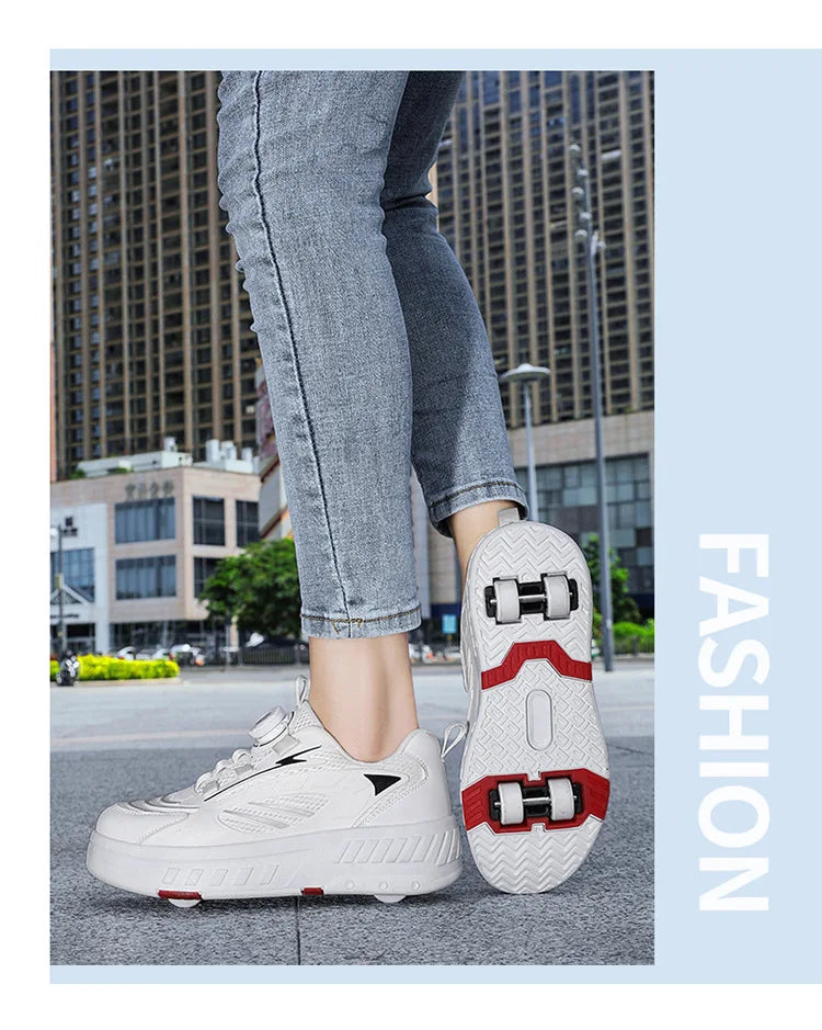 Detachable Wheel Roller Skate Shoes Children's Speed Roller Skates Boys' Sports Racing Sneaker with 2 Wheels Ice Skating Shoes