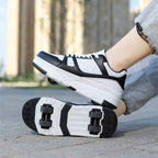 Double Row 4-Wheel Skates Roller Shoes with Wheels Dual-Purpose Racing Roller Sneakers Skateboard Shoes Speed Roller Skate Shoes