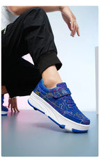 4 Wheel Dual-Use Roller Skates With Detachable Wheels,Sneakers, Boys And Girls Shoes With Wheels,Speed Skate