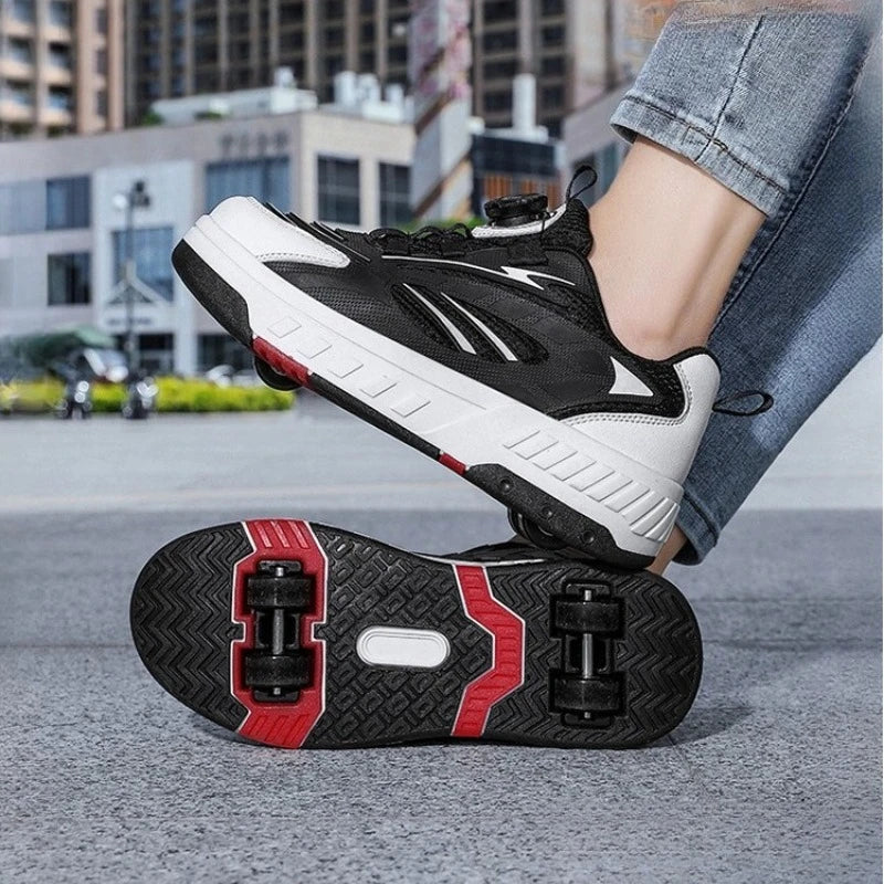 Detachable Wheel Roller Skate Shoes Children's Speed Roller Skates Boys' Sports Racing Sneaker with 2 Wheels Ice Skating Shoes