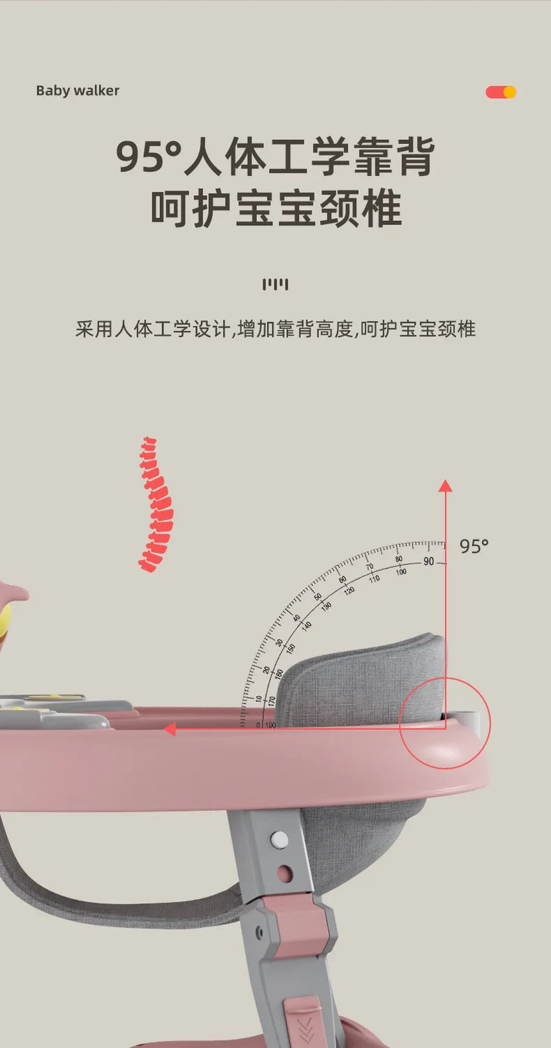 Baby Walker 7-speed Adjustable Music Multi-function Anti-O-leg Anti-rollover Folding Baby Walker for 6-18 Months