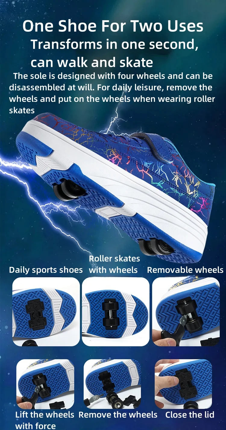 4 Wheel Dual-Use Roller Skates With Detachable Wheels,Sneakers, Boys And Girls Shoes With Wheels,Speed Skate