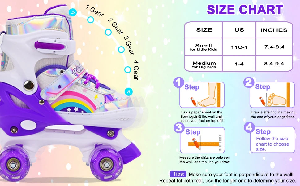 Boys Girls Kids Skates Children Roller Skates Skating Shoes PU Flashing 4 Wheels Roller Skates Sliding Adjustable Quad Sneakers