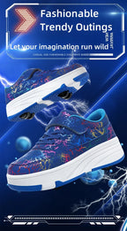 4 Wheel Dual-Use Roller Skates With Detachable Wheels,Sneakers, Boys And Girls Shoes With Wheels,Speed Skate