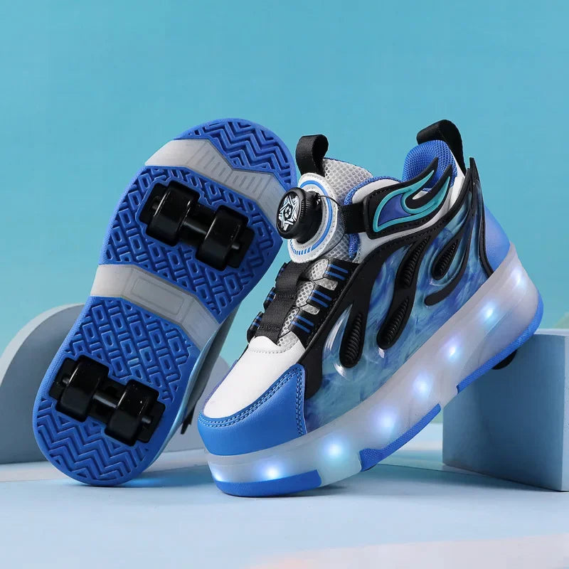 Roller Sneakers Kid Sport Gym Footwear Roller Skates 4 Wheels USB Charge Illuminated Shoes Boys Girls Casual Skateboard Shoes