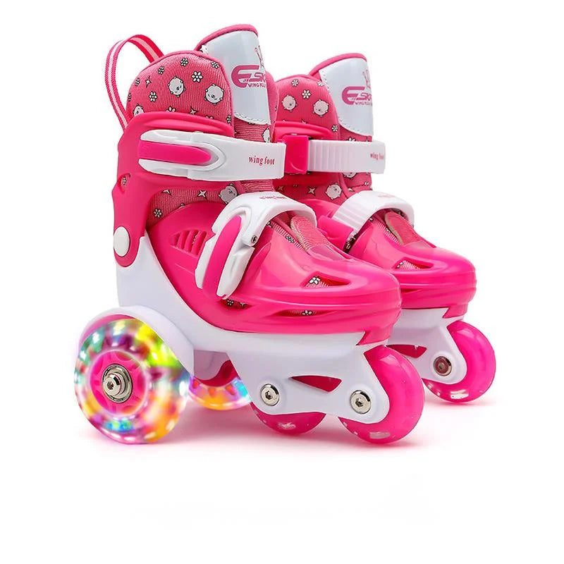 Children Skates High Elastic PU Double-row Roller Skates For Age 2-8 Kids Skating Shoes Adjustable Size