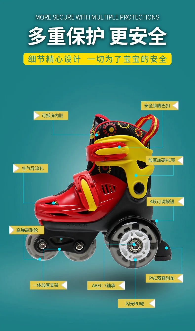 Children Skates High Elastic PU Double-row Roller Skates For Age 2-8 Kids Skating Shoes Adjustable Size