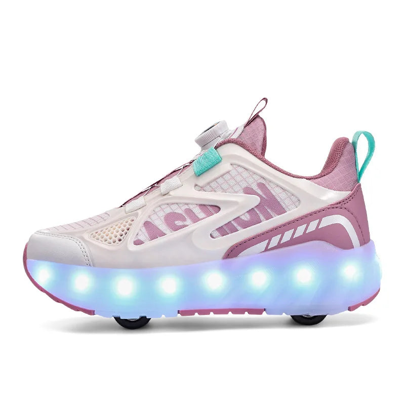 LED Lights Kids Roller Skate Shoes Detachable Boys Girls With 4 Wheels Running Deformation Adults Casual Parkour Skating Shoes