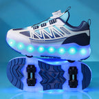 LED Lights Kids Roller Skate Shoes Detachable Boys Girls With 4 Wheels Running Deformation Adults Casual Parkour Skating Shoes