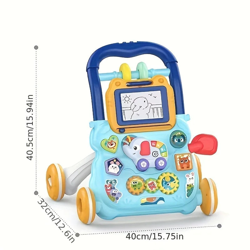 Baby Walker Trolley Early Educational Learning Walking Pushing Wheel Activity Musical Drag Car Toy For Infant 0 12 Months Gift