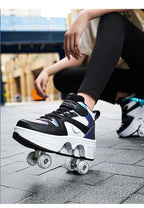 Women's High Top 4 Wheel Roller Shoes Fashionable Unisex Automatic Pop-up Sneakers With Wheels Dual-purpose Skating Casual Shoes