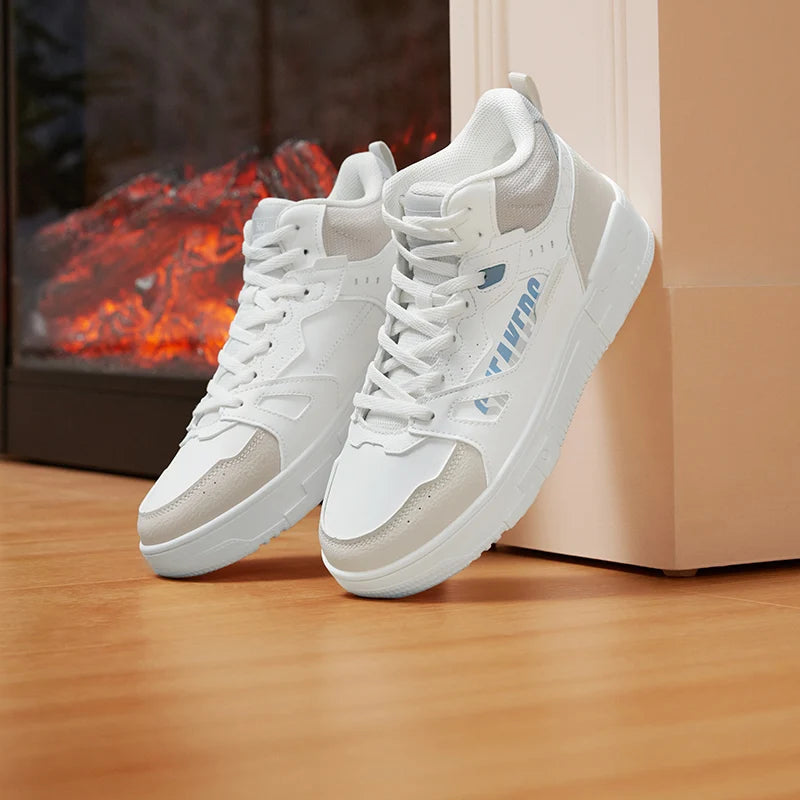 361 Degrees Women Plush Skateboard Shoes Leather Warm Water-repellent Non-Slip Soft Rebound Comfort Female Sneakers 682446613B