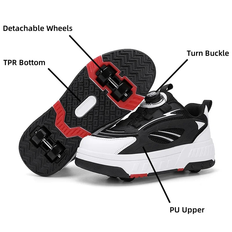 Detachable Wheel Roller Skate Shoes Children's Speed Roller Skates Boys' Sports Racing Sneaker with 2 Wheels Ice Skating Shoes