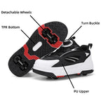 Detachable Wheel Roller Skate Shoes Children's Speed Roller Skates Boys' Sports Racing Sneaker with 2 Wheels Ice Skating Shoes