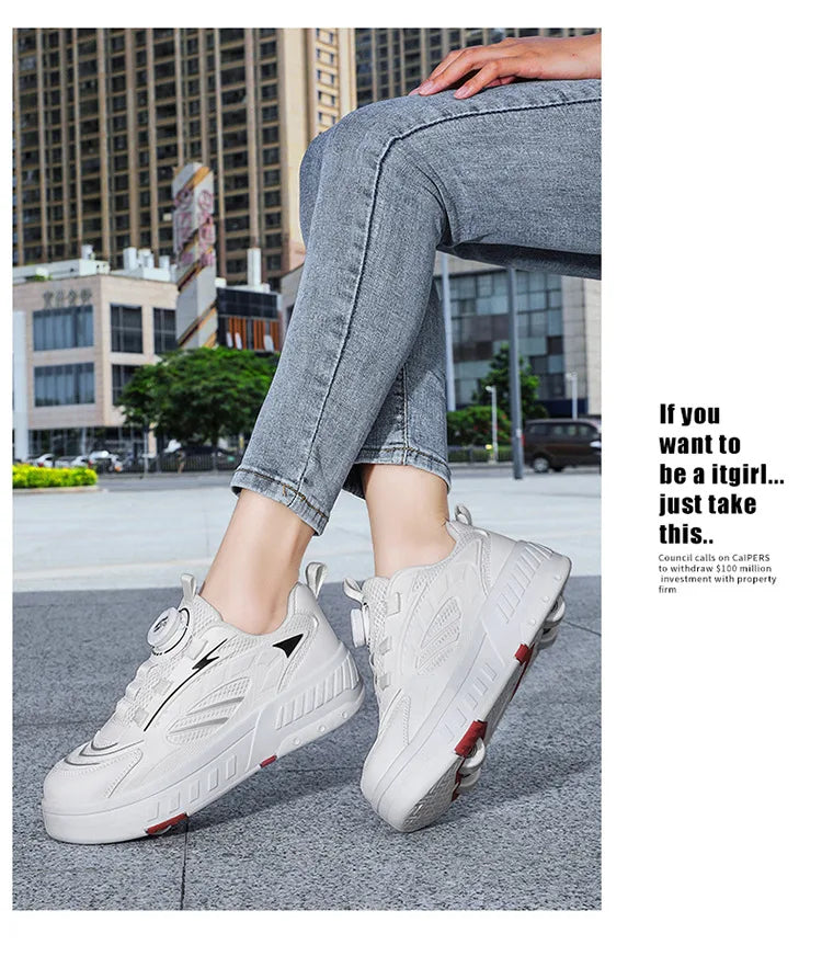 Detachable Wheel Roller Skate Shoes Children's Speed Roller Skates Boys' Sports Racing Sneaker with 2 Wheels Ice Skating Shoes