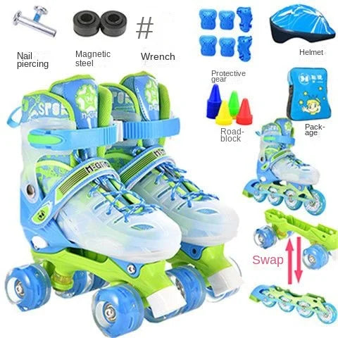 the Skating Shoes Children Beginners Baby Double Row Four-Wheel Boys Girls Roller Kids Skates