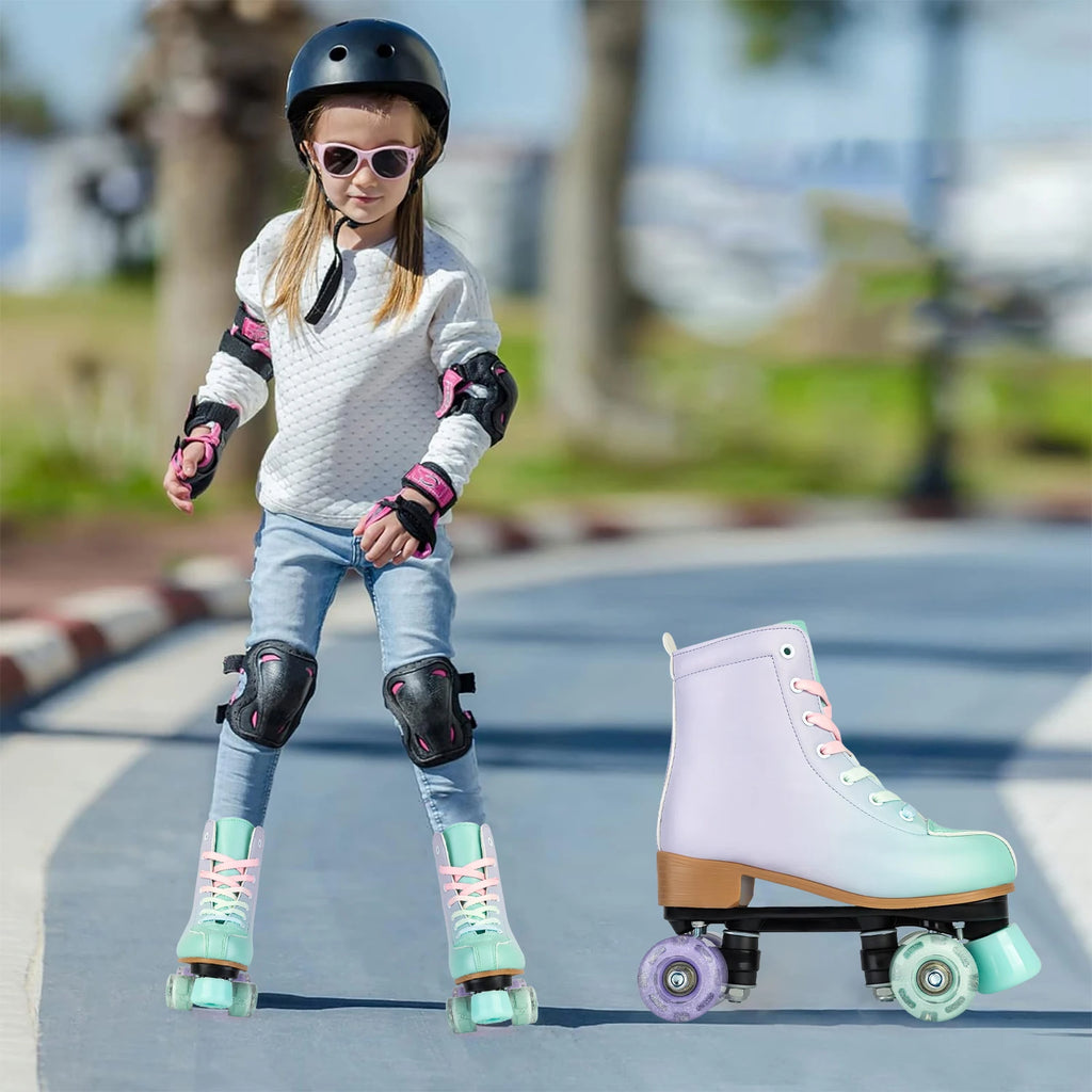 size 32 -41 Leather Double Row Roller Skates Inline Skate Shoes 4 Wheels Sneakers Women Men Adults Outdoor Sports Ice Skating