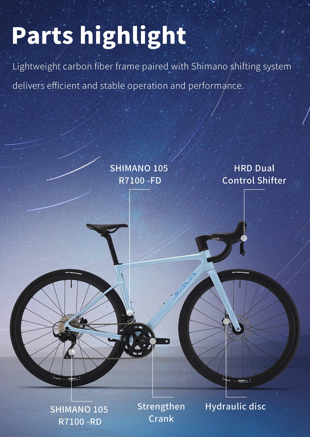 SAVA NEW STAR SHIP Carbon Road Bike, Adult Racing Bike, Equipped With Shimano 105 R7100, 24-Speed Hydraulic oil Brakes