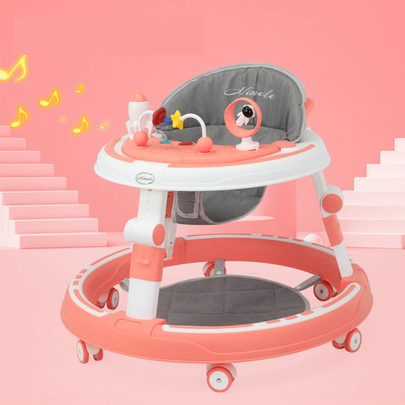 Foldable and adjustable baby multi-function walker Newborn learning cart with music with wheels and seats