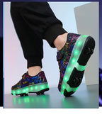 4 Wheel Dual-Use Roller Skates With Detachable Wheels,Sneakers, Boys And Girls Shoes With Wheels,Speed Skate