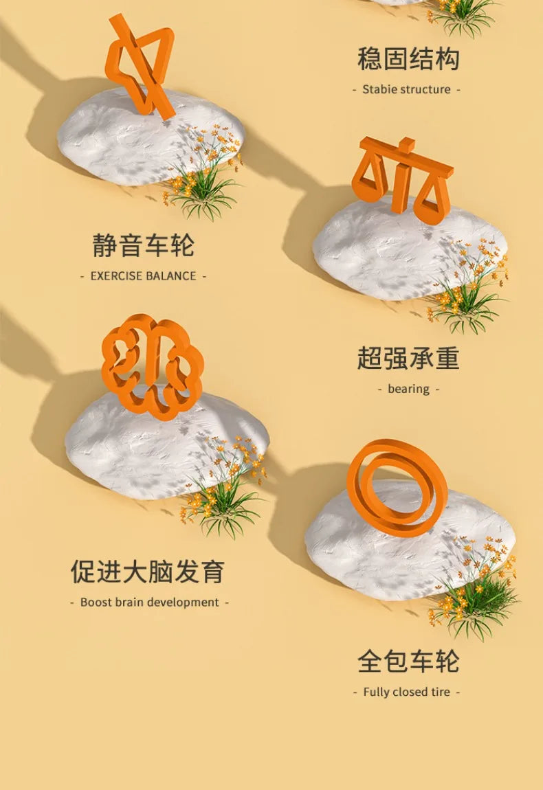 Four Wheels Children Balance Bike with Music Lights Infant Baby Walker Toddler First Bicycle Ride on Toy Gifts for Kids Aged 1-3