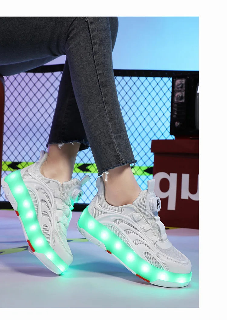 Detachable Wheel Roller Skate Shoes Children's Speed Roller Skates Boys' Sports Racing Sneaker with 2 Wheels Ice Skating Shoes