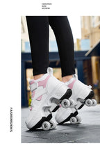 Women's High Top 4 Wheel Roller Shoes Fashionable Unisex Automatic Pop-up Sneakers With Wheels Dual-purpose Skating Casual Shoes