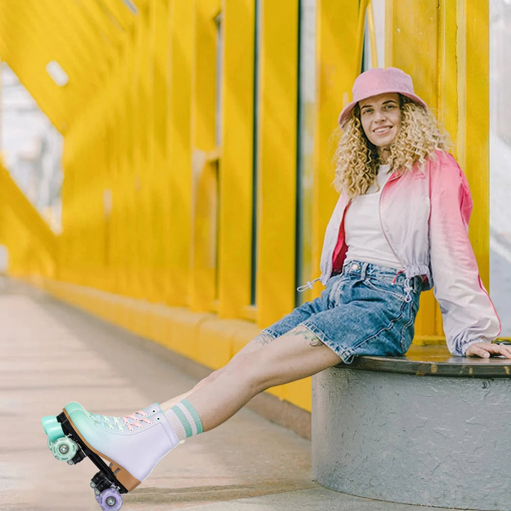 size 32 -41 Leather Double Row Roller Skates Inline Skate Shoes 4 Wheels Sneakers Women Men Adults Outdoor Sports Ice Skating