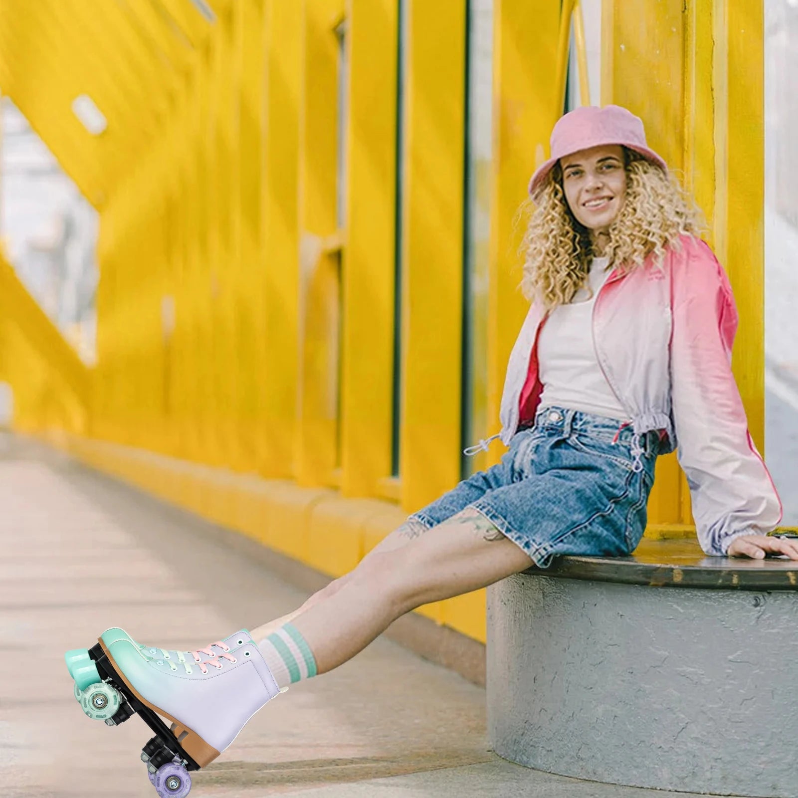 size 32 -41 Leather Double Row Roller Skates Inline Skate Shoes 4 Wheels Sneakers Women Men Adults Outdoor Sports Ice Skating