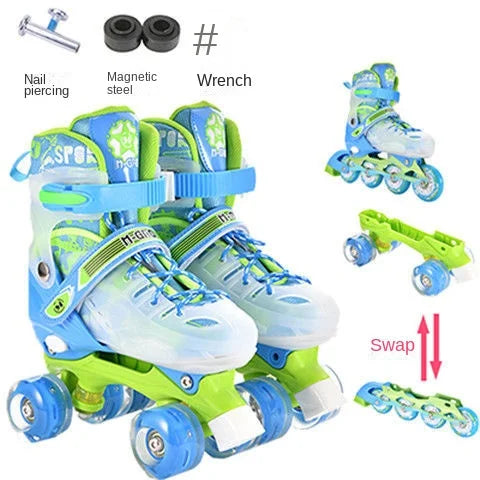 the Skating Shoes Children Beginners Baby Double Row Four-Wheel Boys Girls Roller Kids Skates