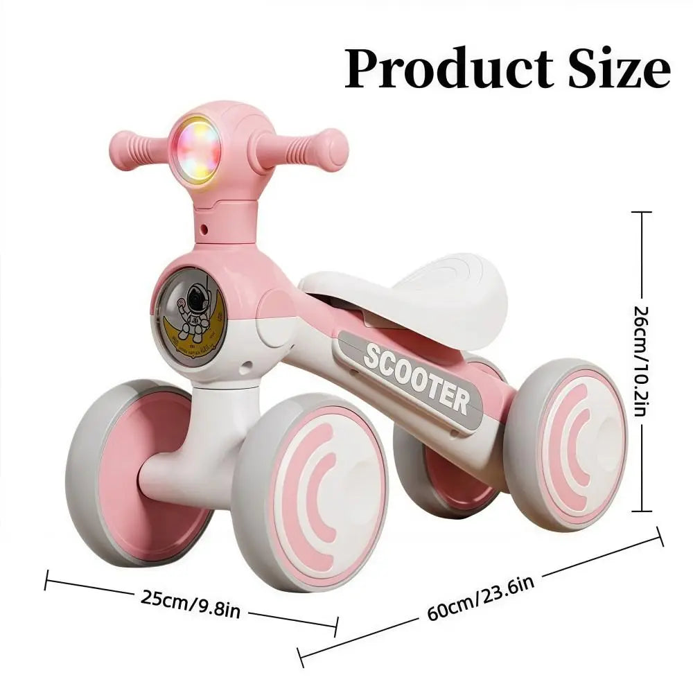 Mini Baby Balance Bike with Music & Lights Anti-slip Children Bicycle 4 Wheels Multifunction Walker Balancing Scooter