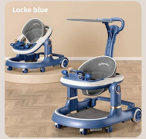 New 4-in-1 Multifunctional Baby Walker Anti-Bow Legs Anti-Tip Design 360° Swivel Silent Wheels Suitable 6-18 Months Solid Color