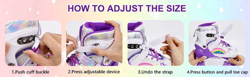 Boys Girls Kids Skates Children Roller Skates Skating Shoes PU Flashing 4 Wheels Roller Skates Sliding Adjustable Quad Sneakers
