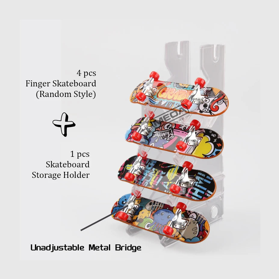 Luminous Metal Bridge Finger Skateboard Set Frosted Surface Mini Random Pattern Finger Skateboard with Light Set Kid Toy Gifts