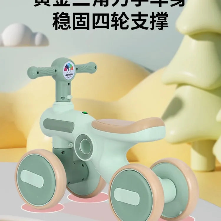 Children's Balance Bike Baby No Pedals, Anti-rollover Four-wheel Twist Wheel Lighted Wheels