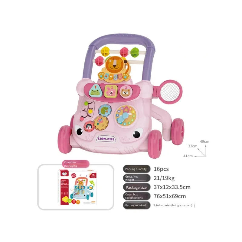 Baby Walker Toy Infant Music Learning Walking Trainer Anti-Tip Multifunctional Push Assist Wheels Activity Stroller for Toddlers