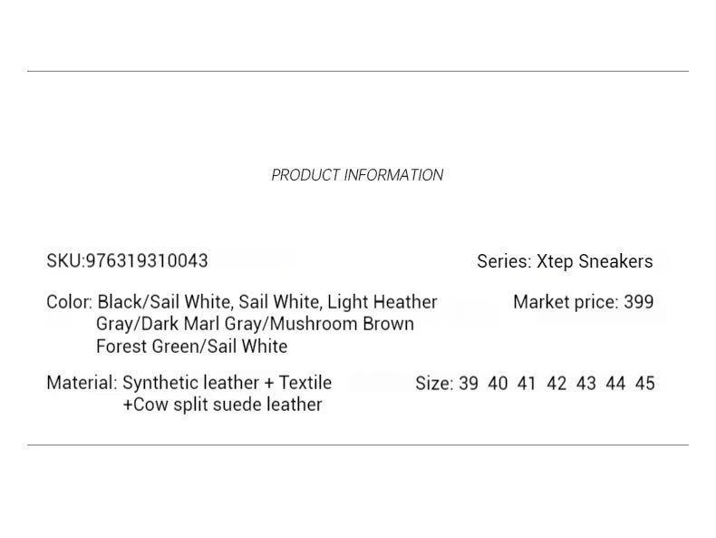 Xtep STEP-1 Skateboarding Shoes For Men 2024 Autumn Street Style Skate Shoes Durability  Comfortable Sneakers 976319310043