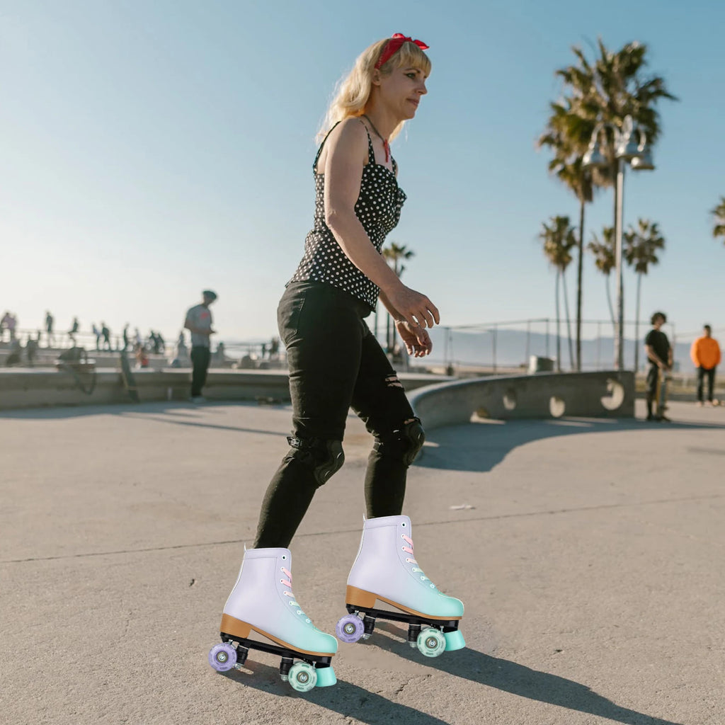 size 32 -41 Leather Double Row Roller Skates Inline Skate Shoes 4 Wheels Sneakers Women Men Adults Outdoor Sports Ice Skating