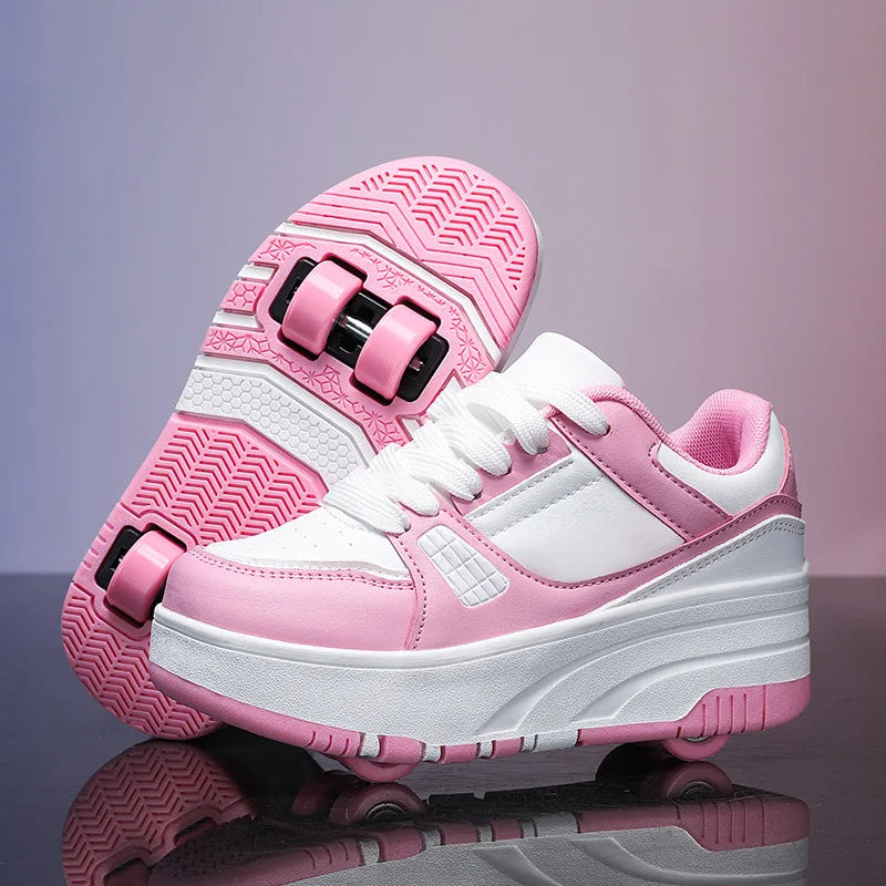 4 Wheel Dual-Use Roller Skates With Detachable Wheels,Sneakers, Boys And Girls Shoes With Wheels,Speed Skate