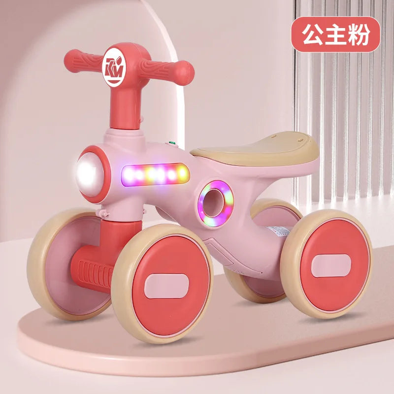 Children's Balance Bike Baby No Pedals, Anti-rollover Four-wheel Twist Wheel Lighted Wheels