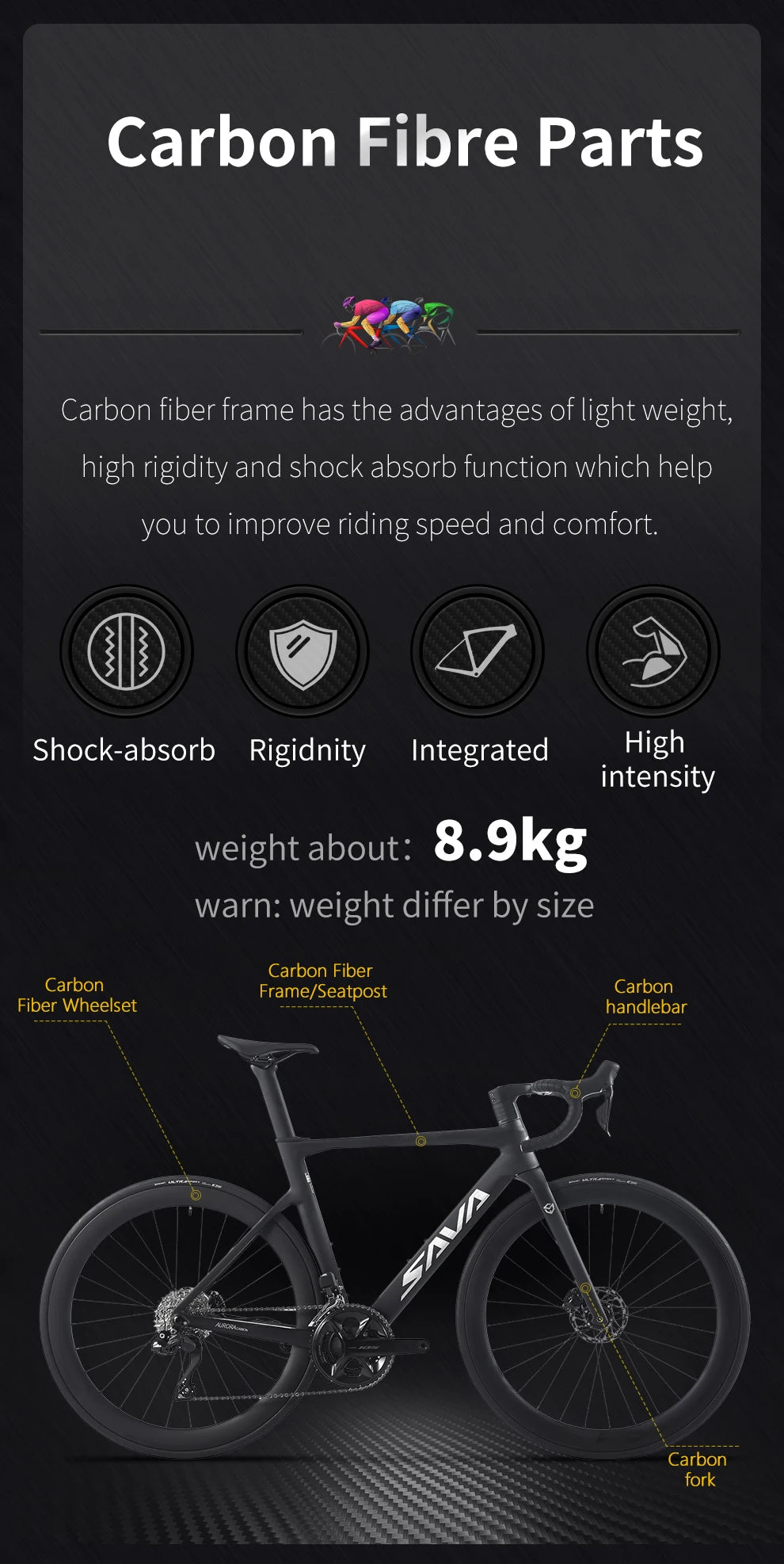 SAVA Full Carbon Fiber Road Bike Road Race-Specific Competition Bike CE+UCI International Certification
